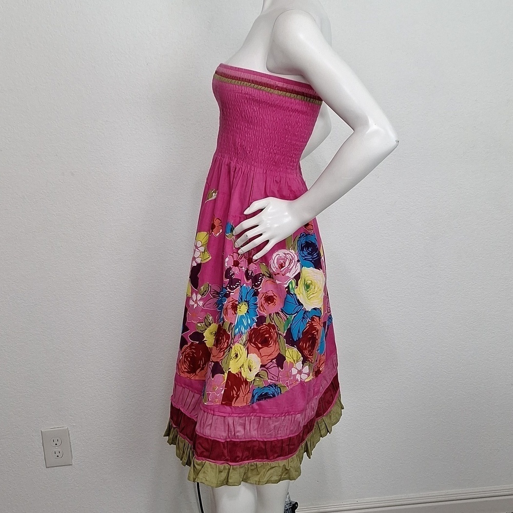 Sarina Strapless Bohemian Smocked Floral Ruffle Hem Boho Multicolor Dress Sz. XL - Picture 4 of 10